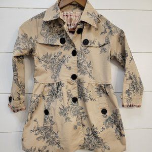 Girls Tan Dress Pea Coat with Rose Print